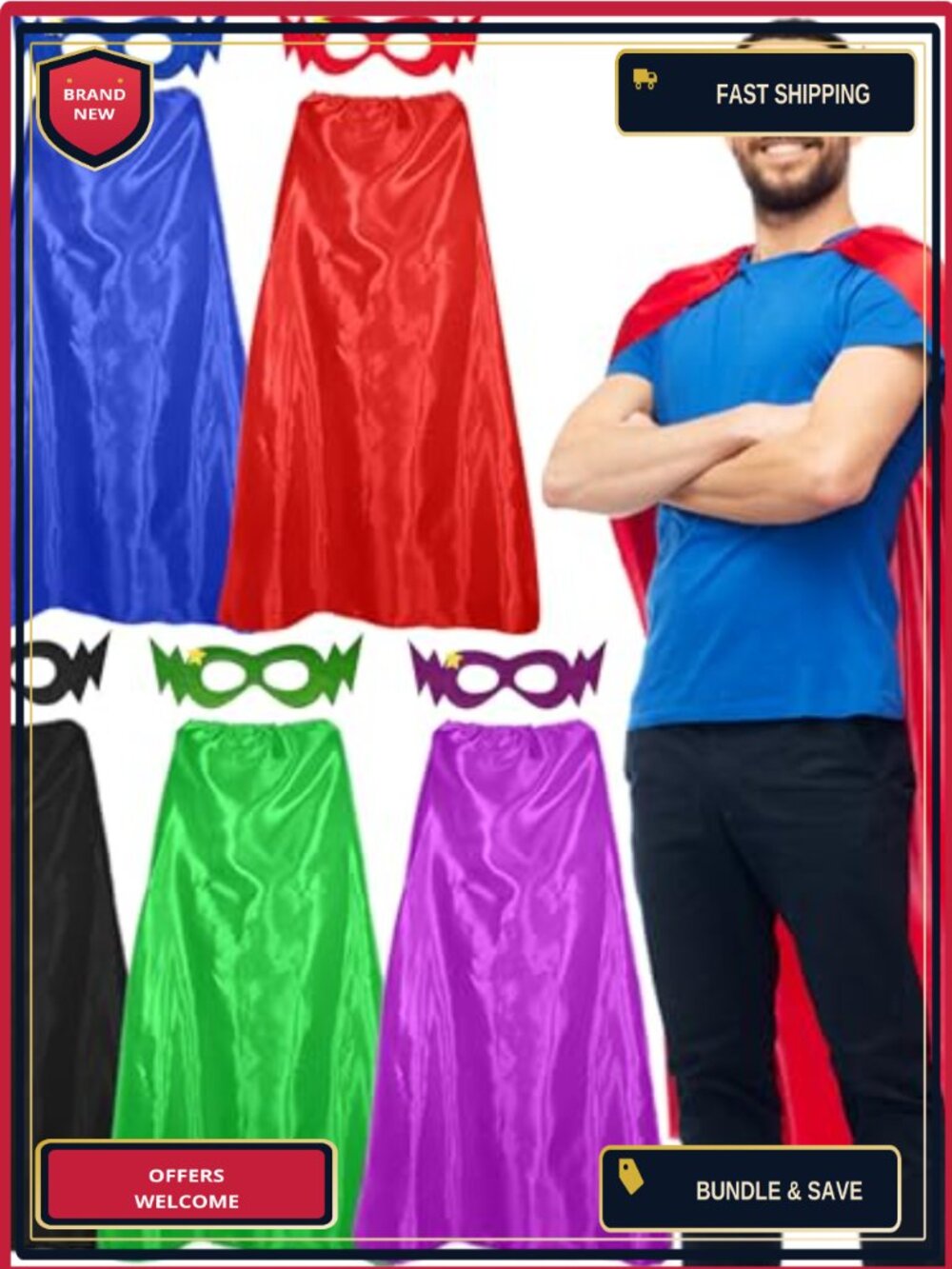 Superhero Capes and Masks Set for Adults 5 Pack Satin Costume Accessory Set